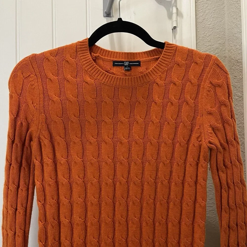 Gap Fisherman Sweater Womens Size S Orange Cable Knit Crew Pullover Vintage